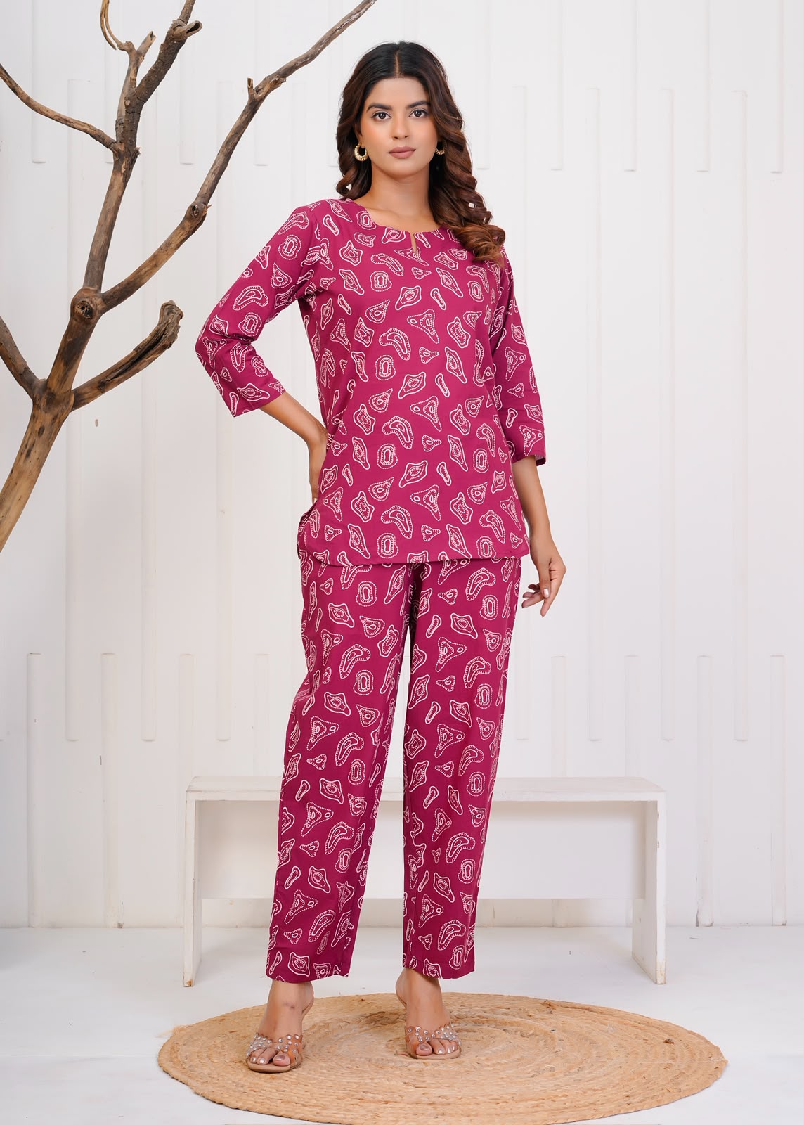 Maroon Shells Night Wear Set
