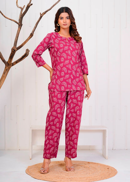 Maroon Shells Night Wear Set