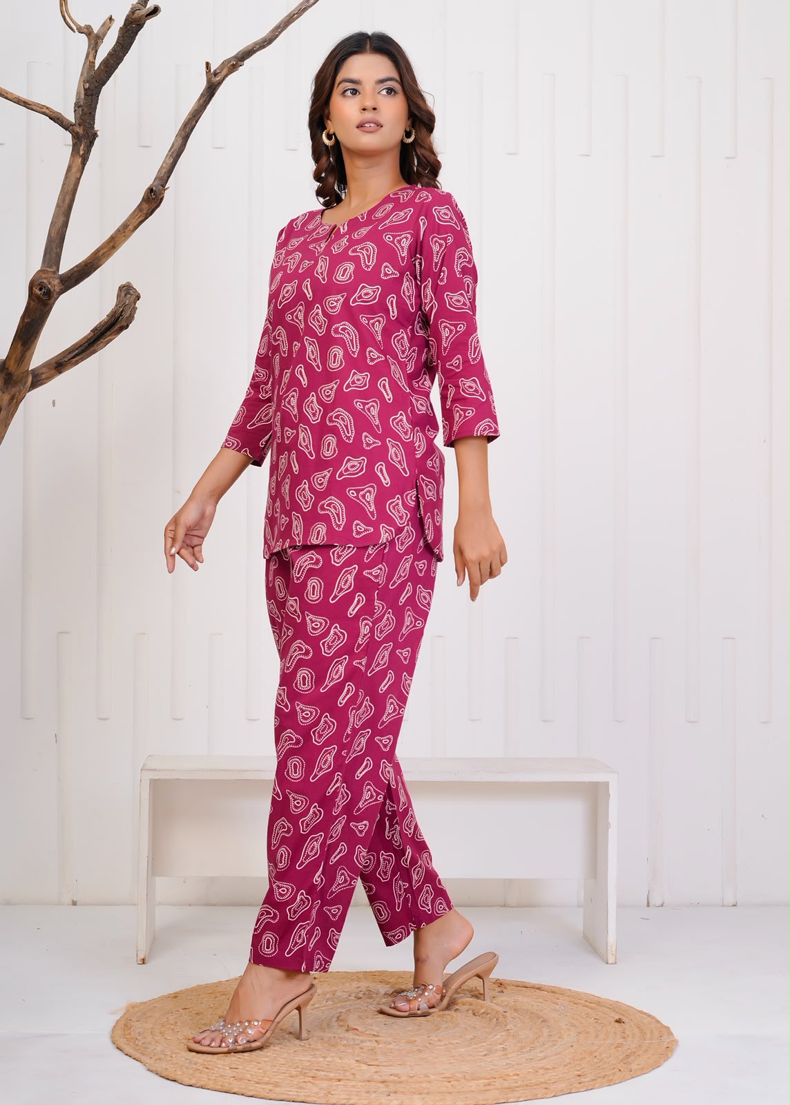 Maroon Shells Night Wear Set