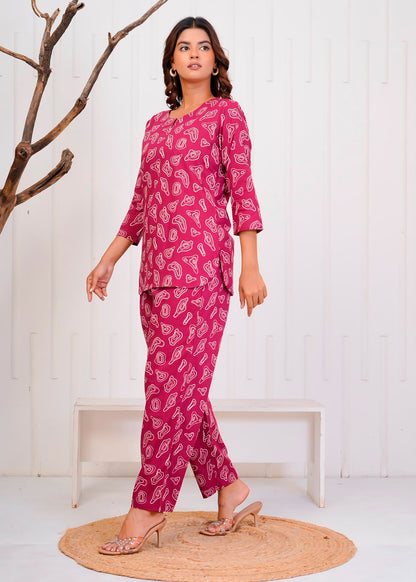 Maroon Shells Night Wear Set