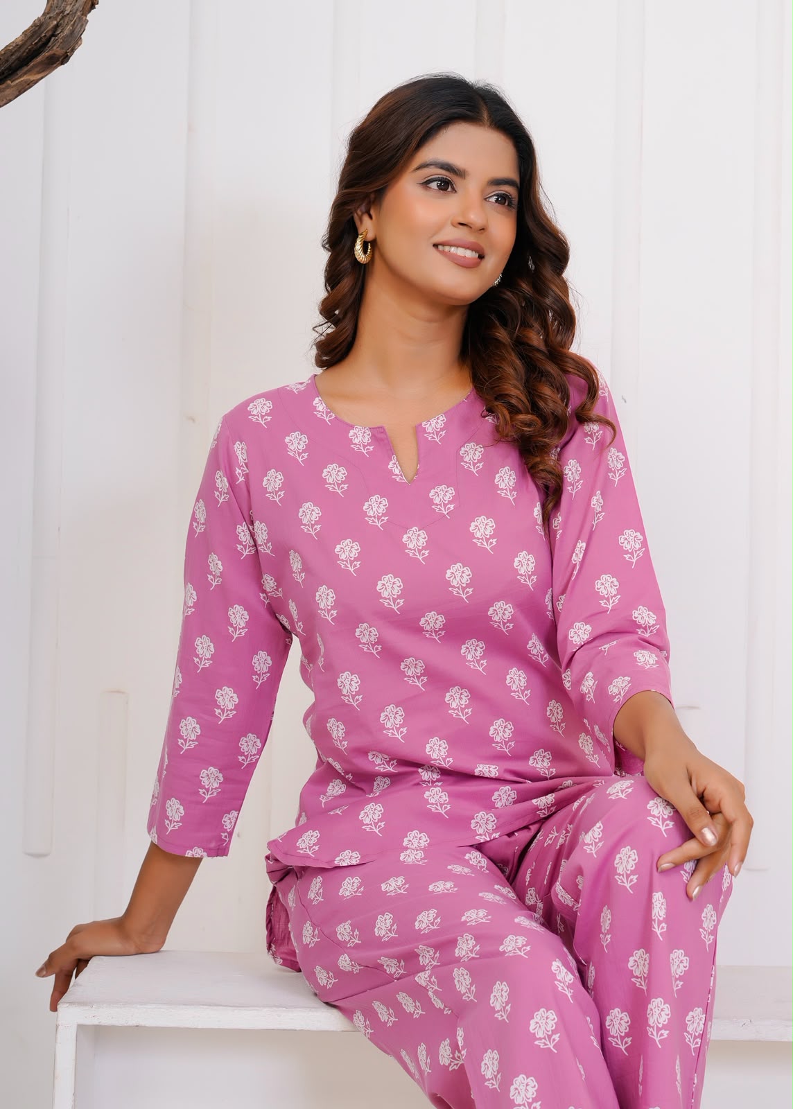 Mauve Buds Night Wear Set