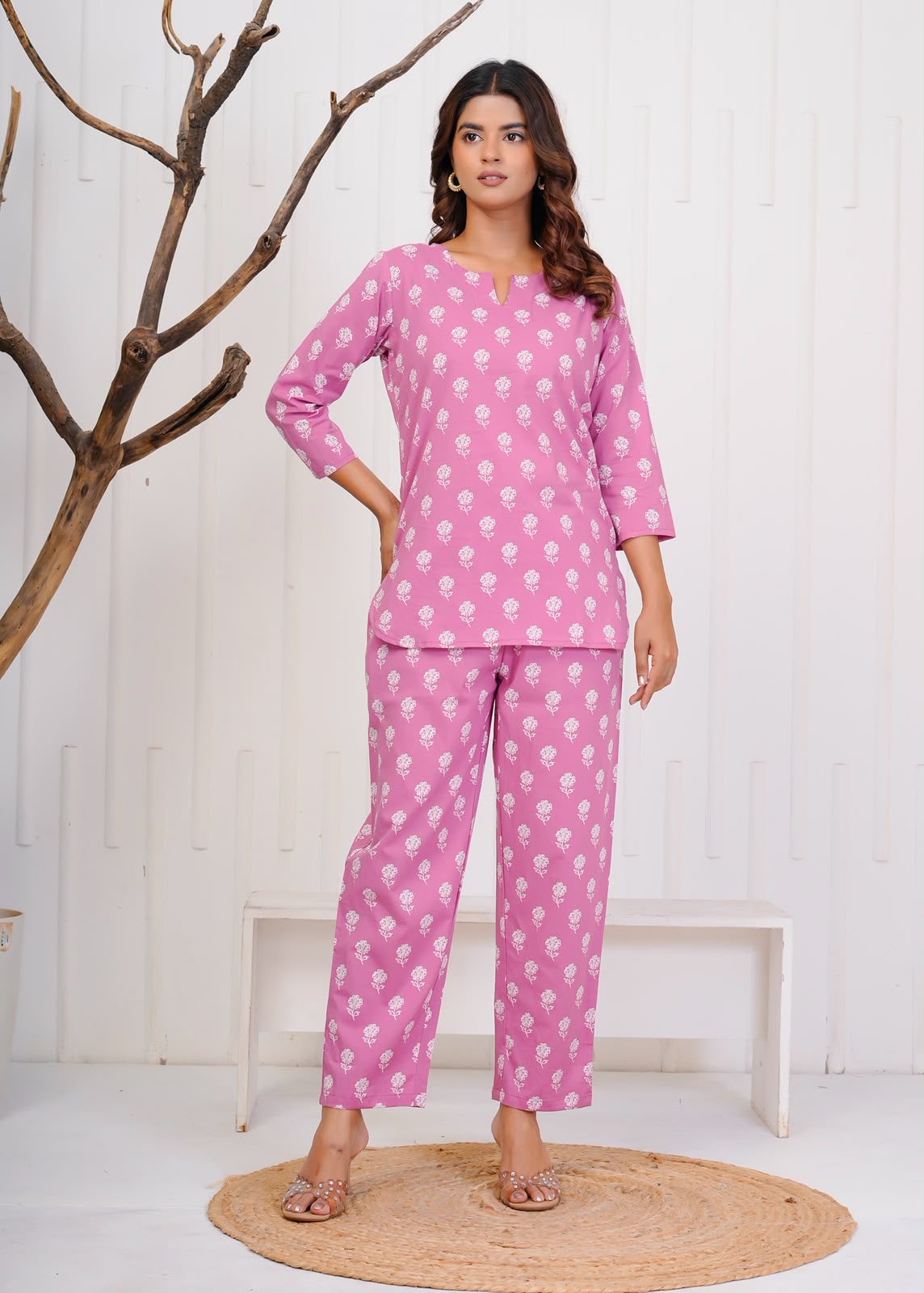 Mauve Buds Night Wear Set