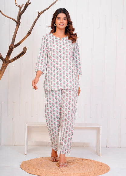 White Petals Night Wear Set