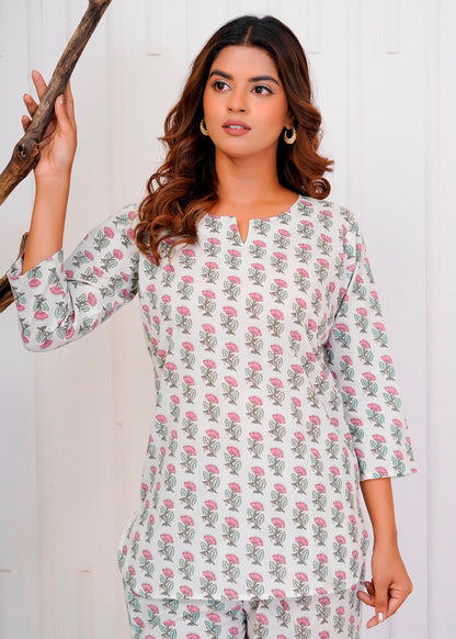White Petals Night Wear Set