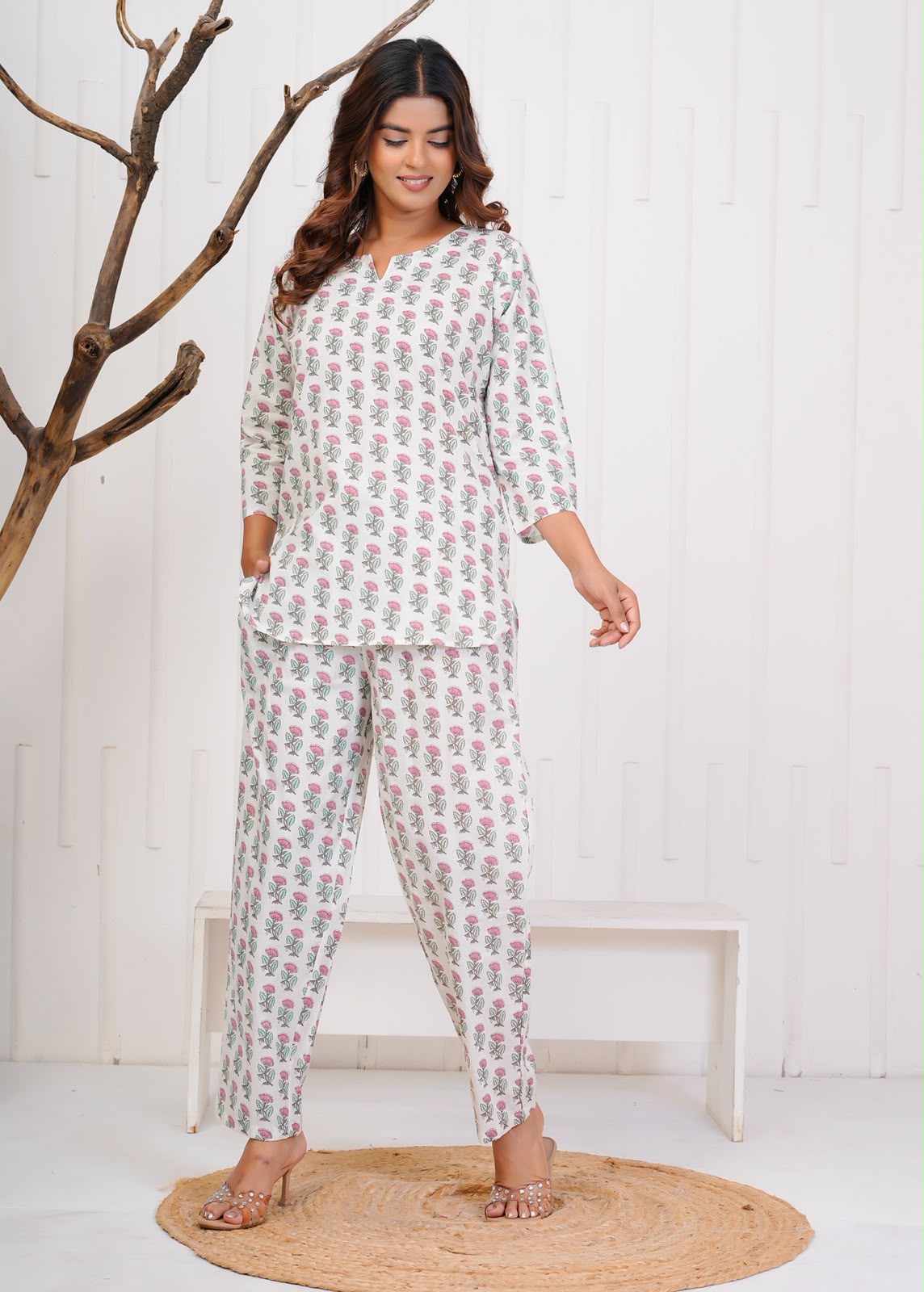 White Petals Night Wear Set