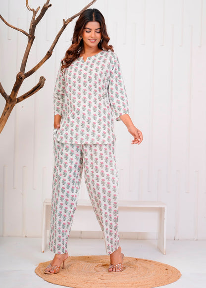White Petals Night Wear Set