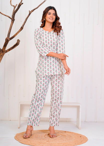 White Petals Night Wear Set