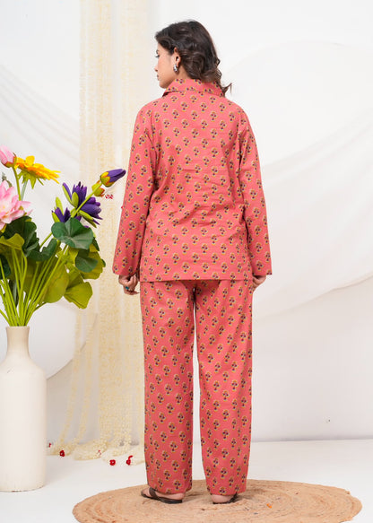 Cotton Printed Collar Night Suit