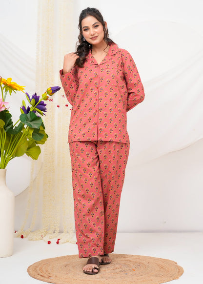 Cotton Printed Collar Night Suit