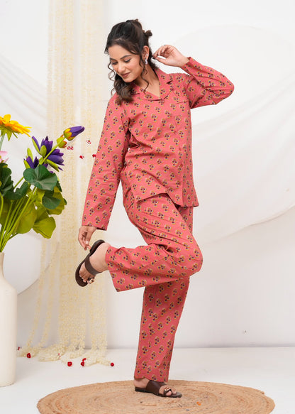 Cotton Printed Collar Night Suit