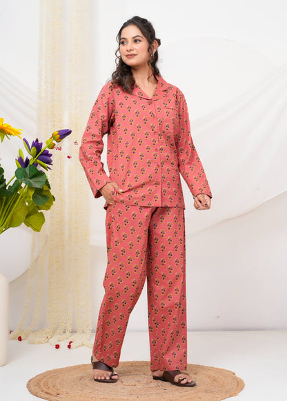 Cotton Printed Collar Night Suit