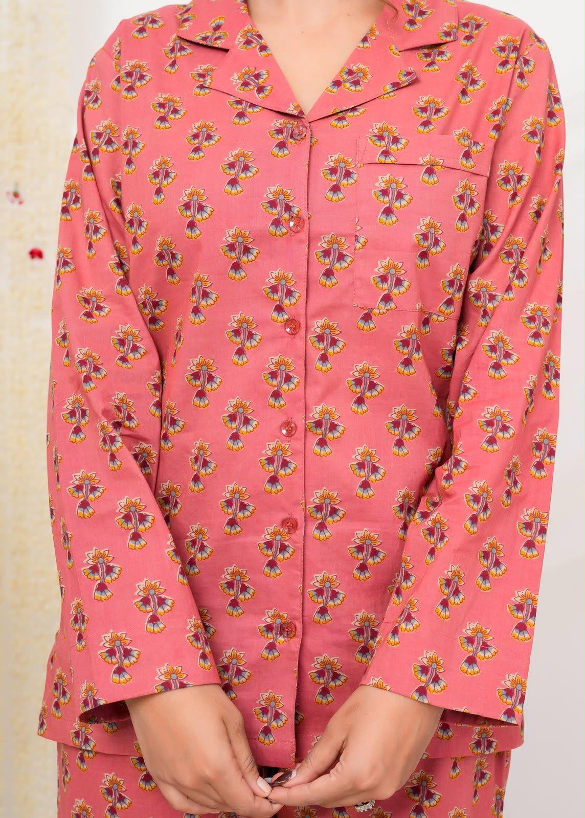 Cotton Printed Collar Night Suit