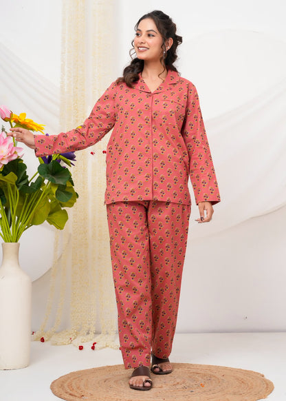 Cotton Printed Collar Night Suit