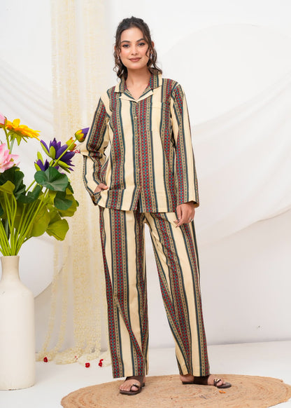 Cotton Printed Collar Night Suit