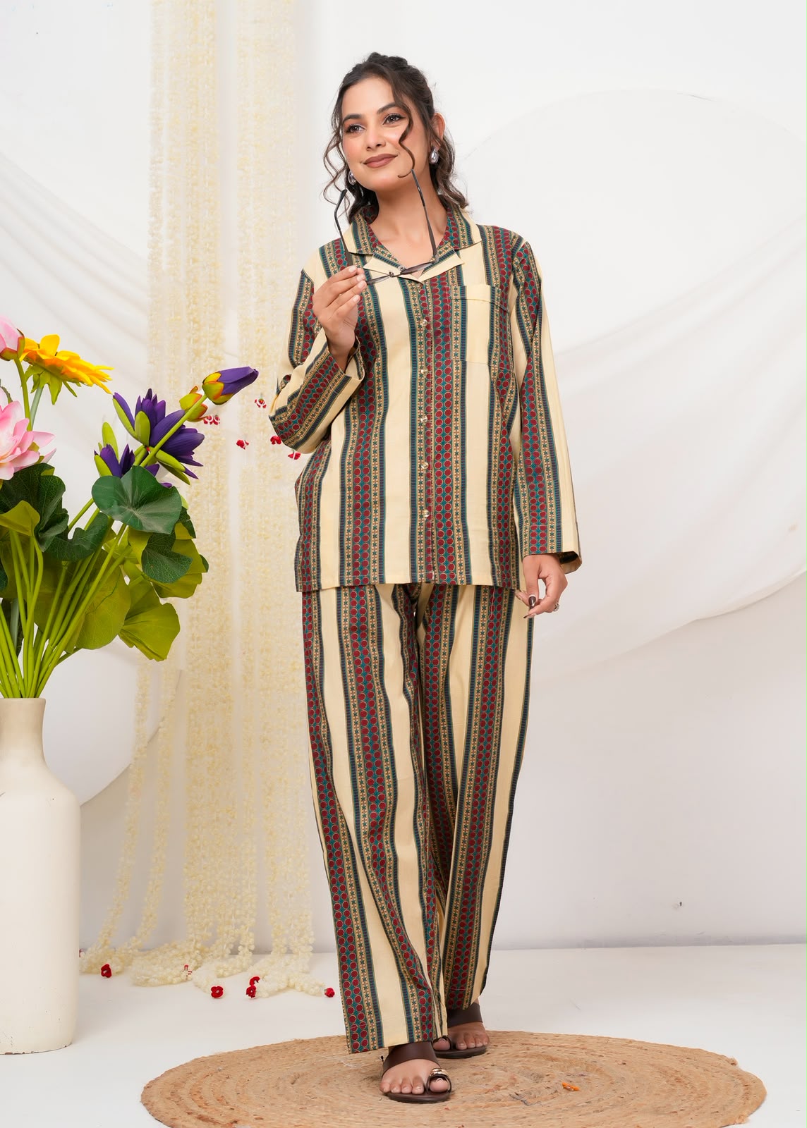 Cotton Printed Collar Night Suit