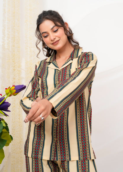 Cotton Printed Collar Night Suit