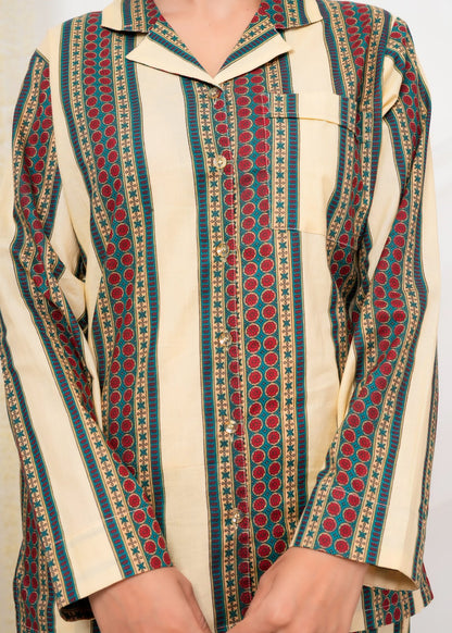 Cotton Printed Collar Night Suit