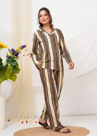 Cotton Printed Collar Night Suit