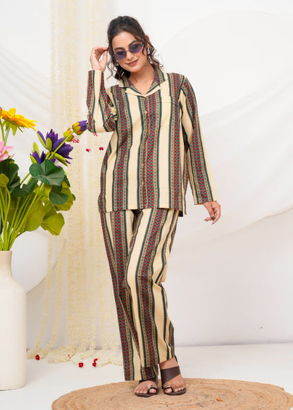 Cotton Printed Collar Night Suit