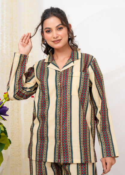 Cotton Printed Collar Night Suit