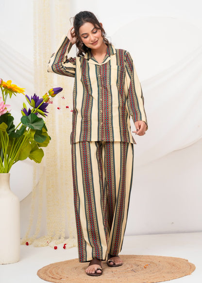Cotton Printed Collar Night Suit