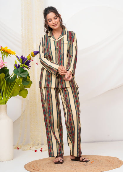 Cotton Printed Collar Night Suit