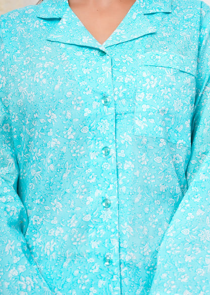 Cotton Printed Collar Night Suit