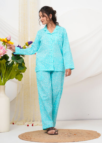 Cotton Printed Collar Night Suit