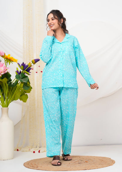 Cotton Printed Collar Night Suit