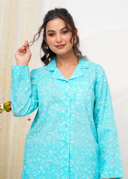 Cotton Printed Collar Night Suit