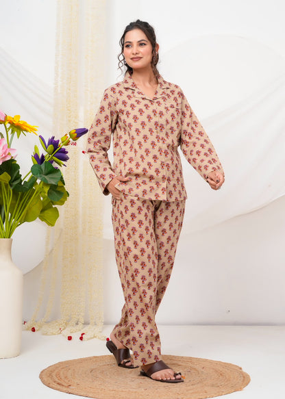 Cotton Printed Collar Night Suit