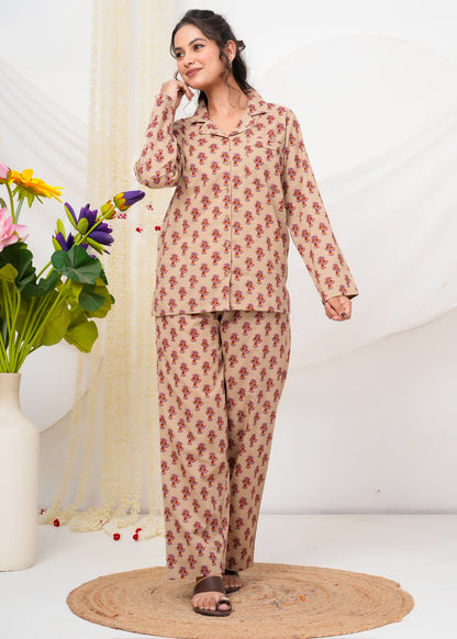 Cotton Printed Collar Night Suit