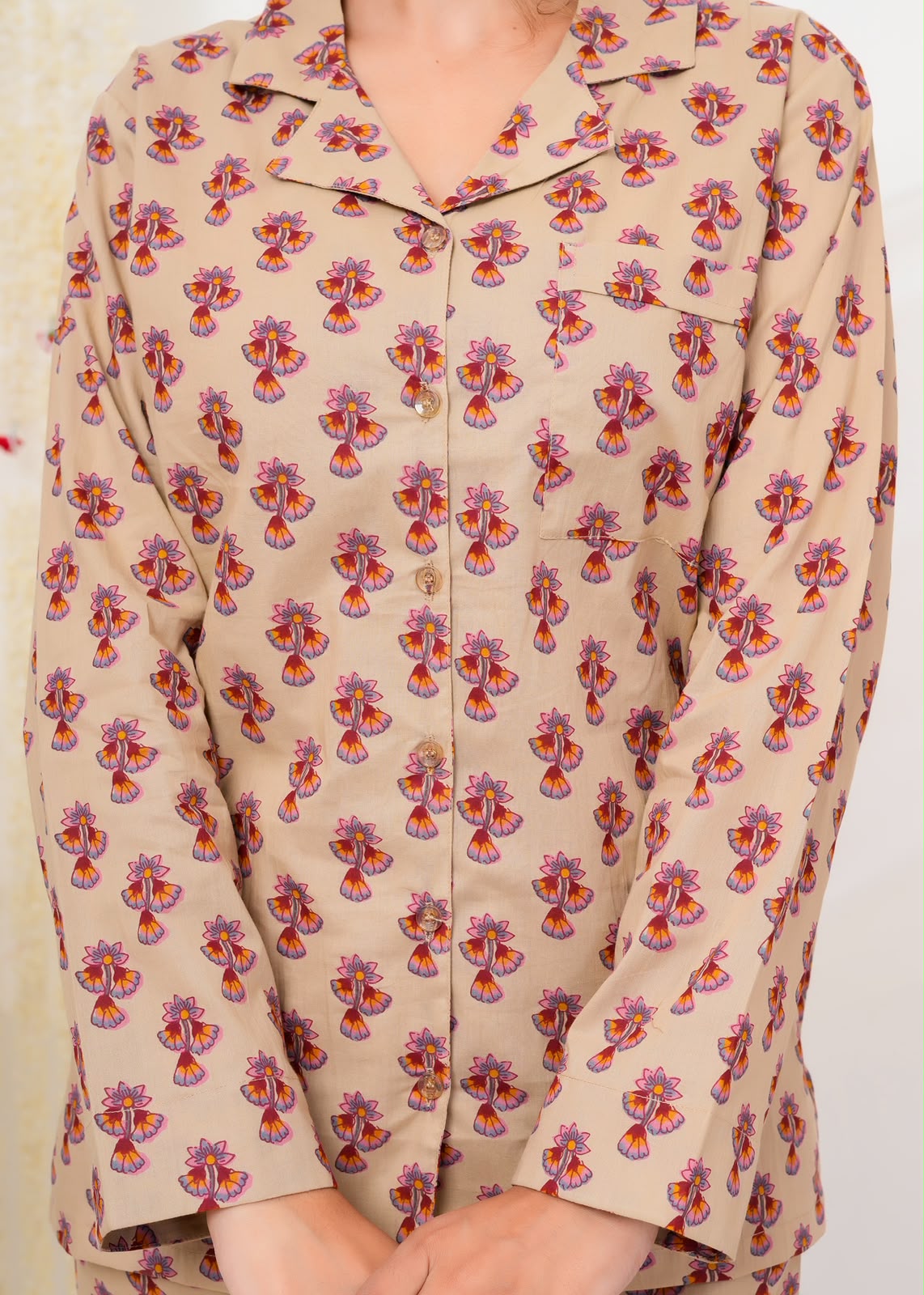 Cotton Printed Collar Night Suit