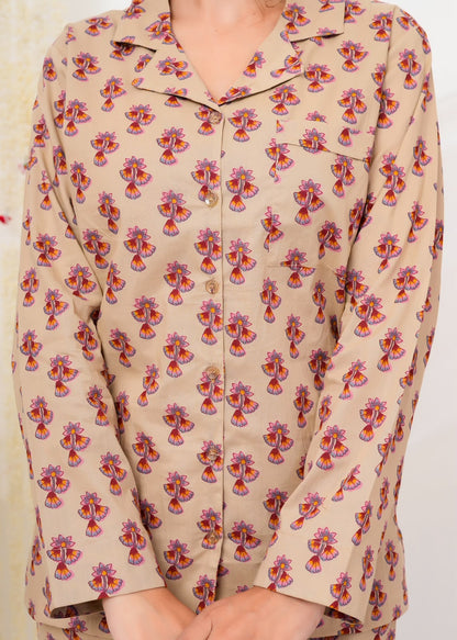 Cotton Printed Collar Night Suit