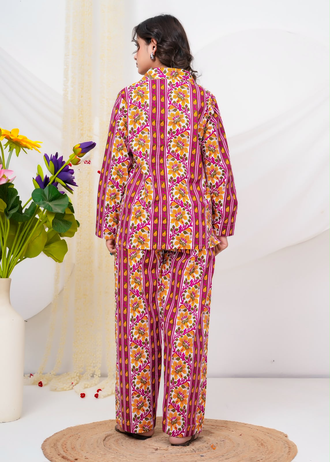 Cotton Printed Collar Night Suit