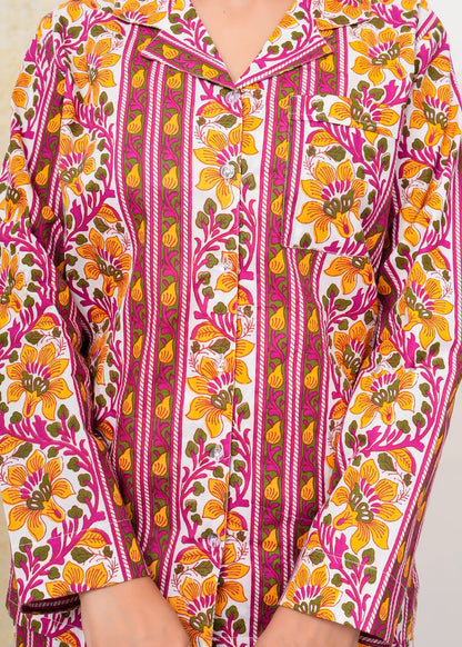 Cotton Printed Collar Night Suit