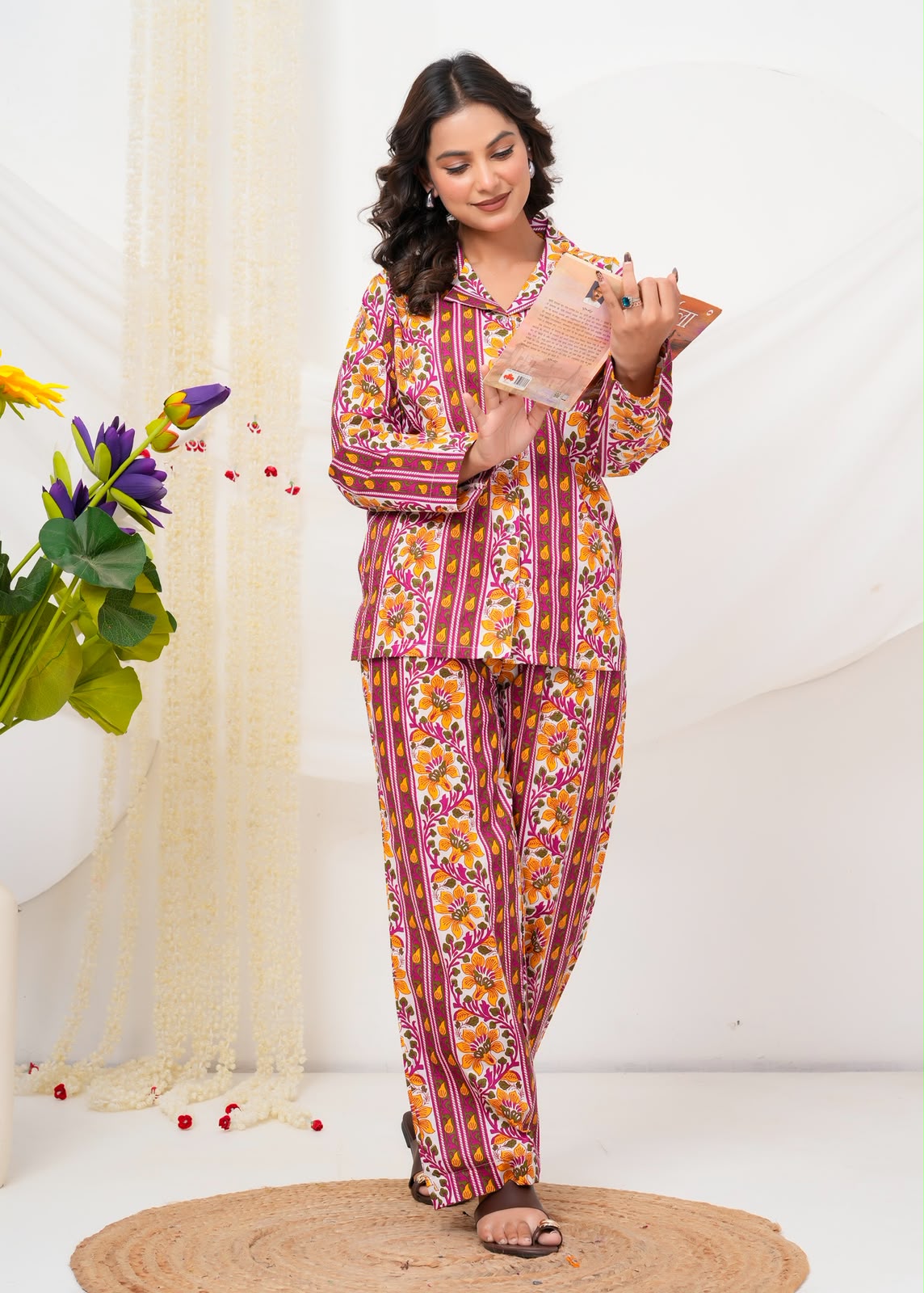 Cotton Printed Collar Night Suit