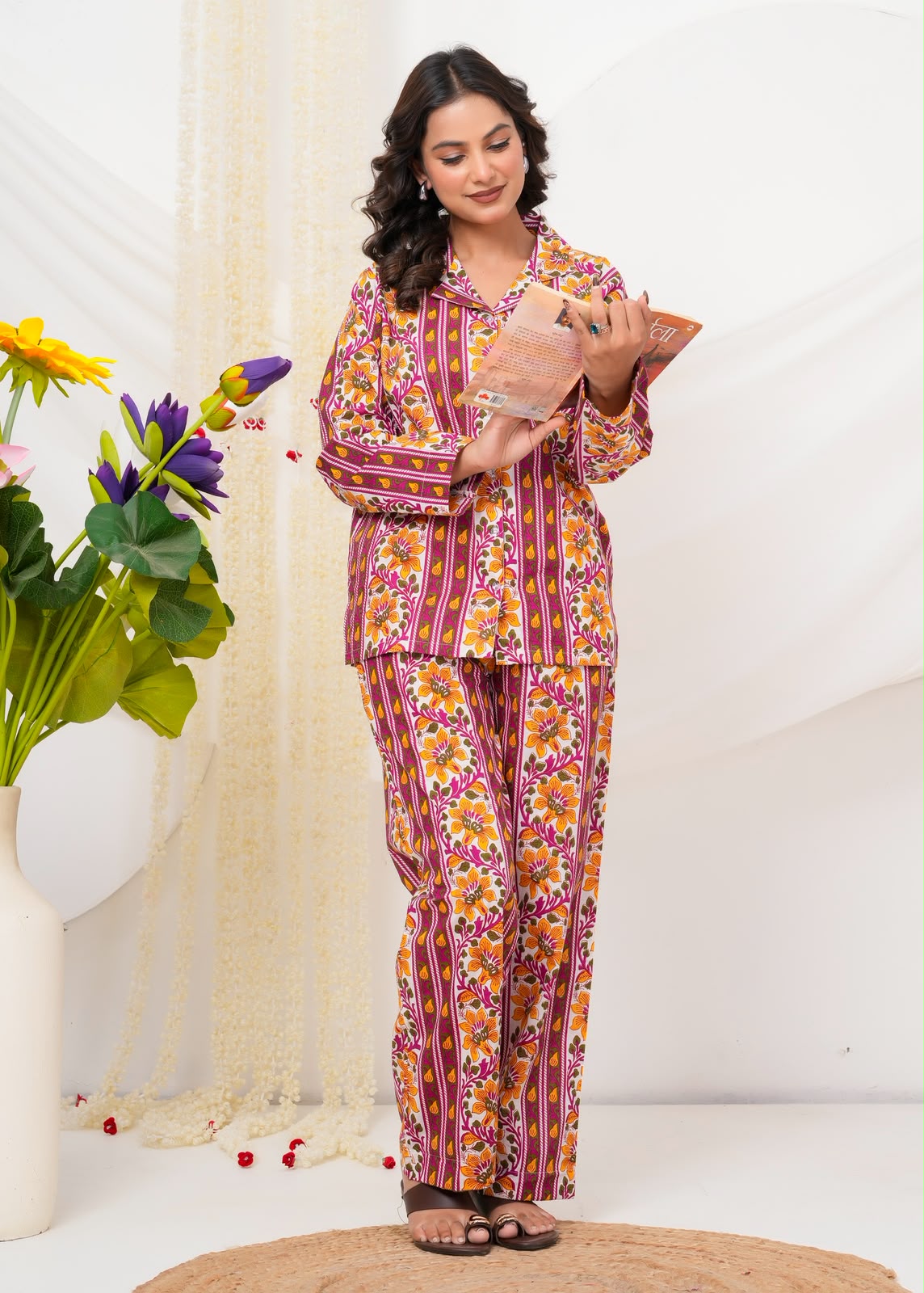 Cotton Printed Collar Night Suit