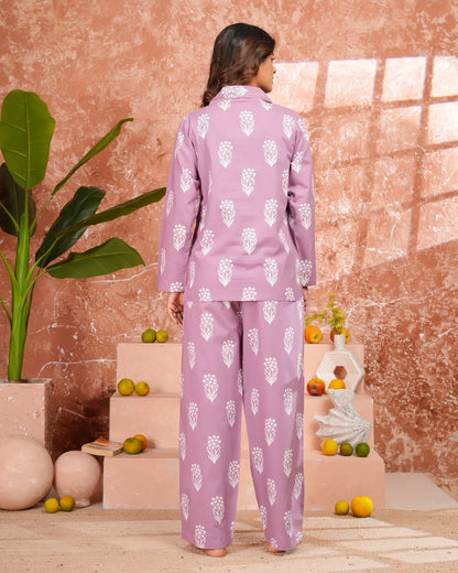 Cotton Printed Collar Night Suit