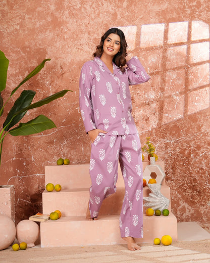 Cotton Printed Collar Night Suit