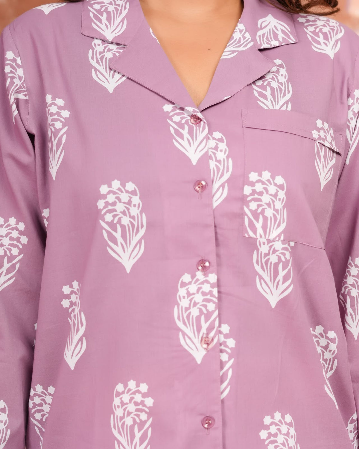 Cotton Printed Collar Night Suit