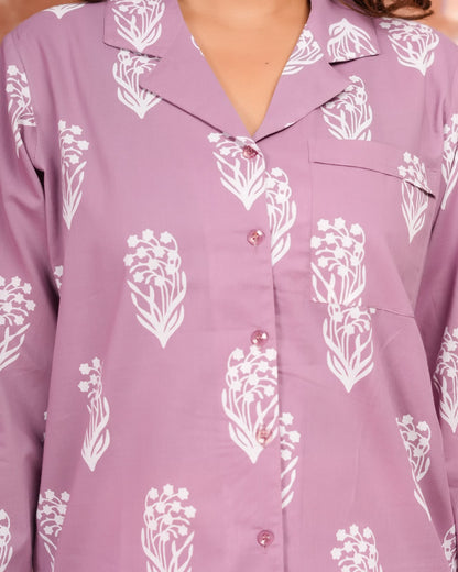 Cotton Printed Collar Night Suit