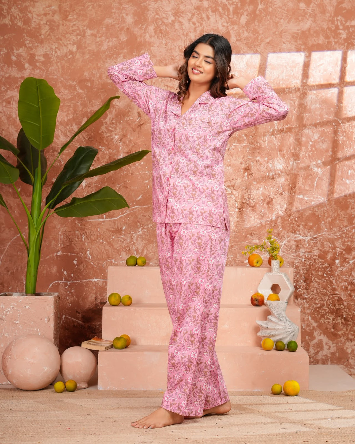 Cotton Printed Collar Night Suit
