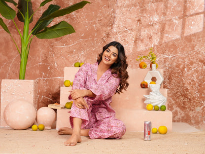 Cotton Printed Collar Night Suit