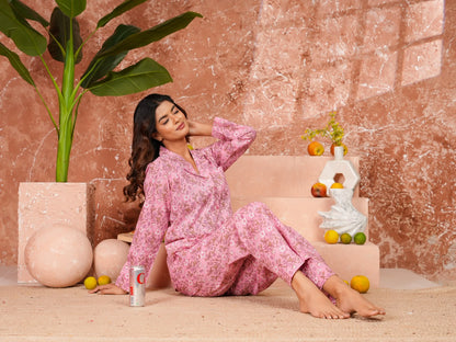 Cotton Printed Collar Night Suit