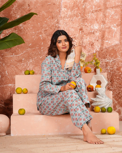 Cotton Printed Collar Night Suit