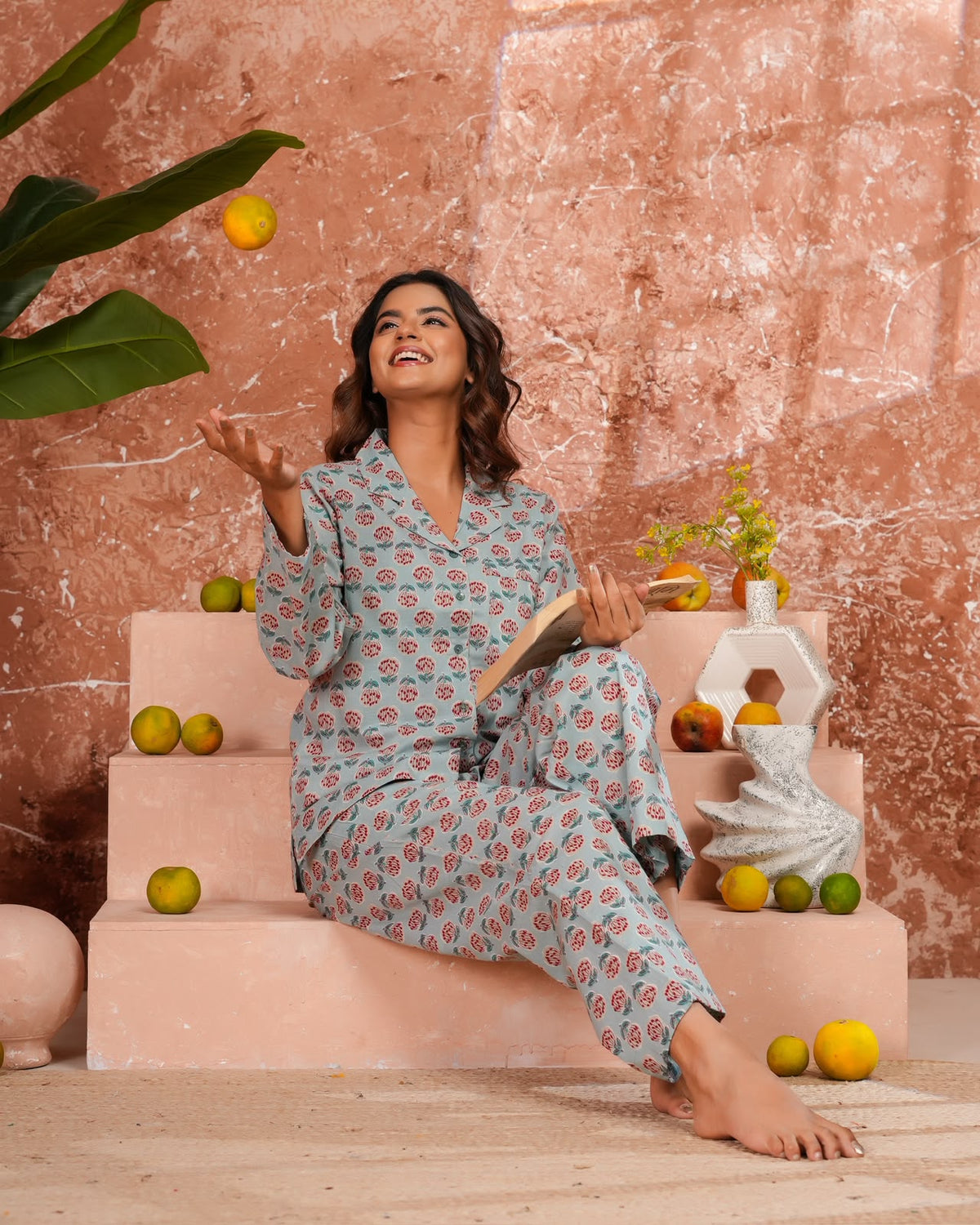 Cotton Printed Collar Night Suit