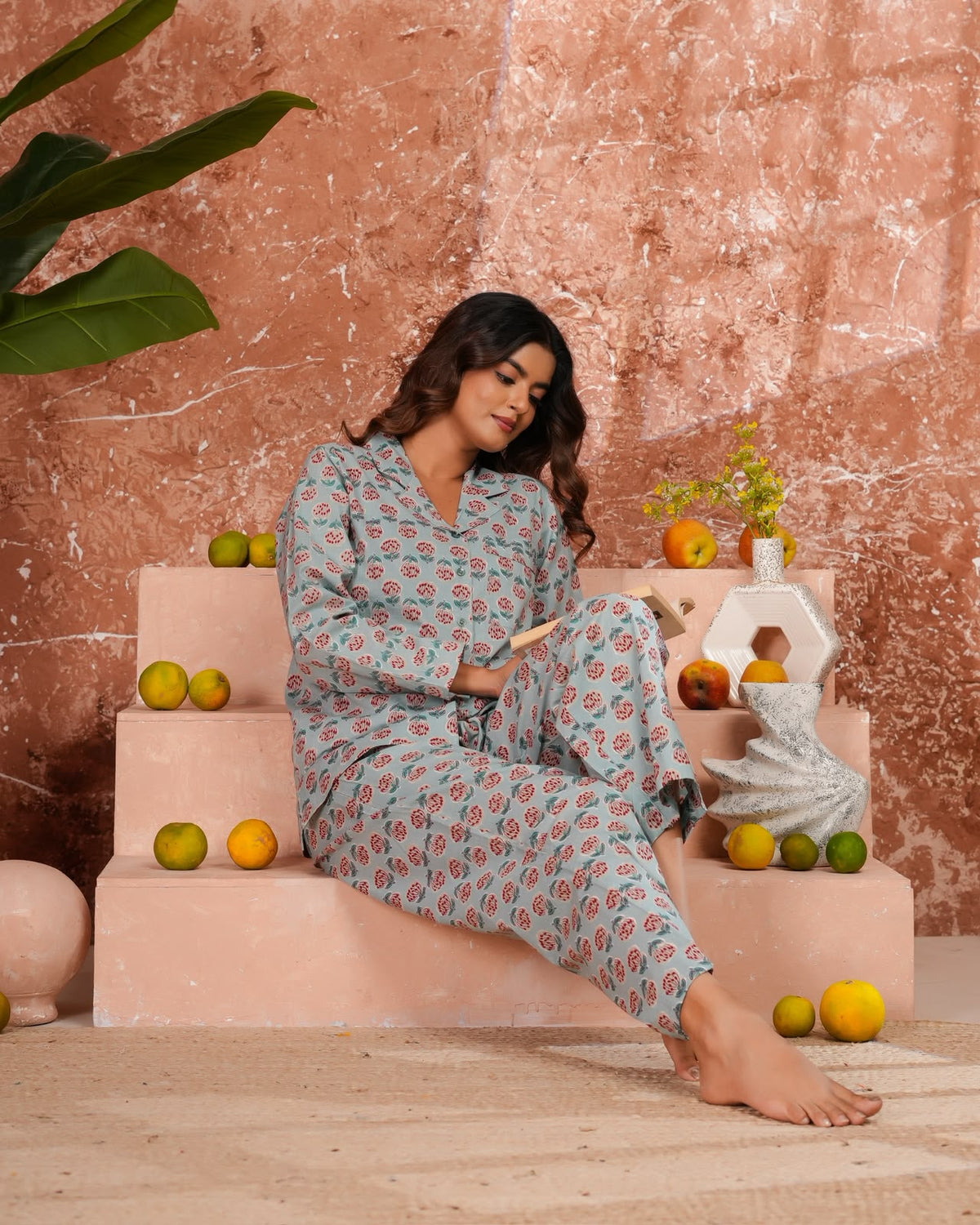 Cotton Printed Collar Night Suit