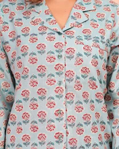 Cotton Printed Collar Night Suit