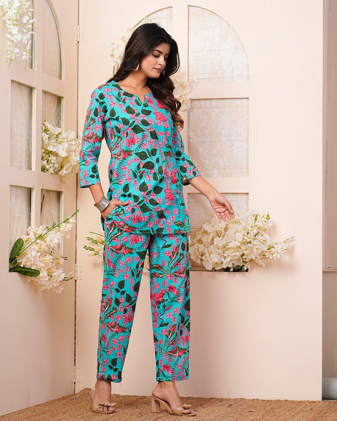 cotton printed night suit set